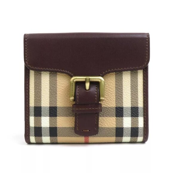 Auth BURBERRY Bifold Wallet Brown/Beige PVC/Leather - Picture 1 of 8